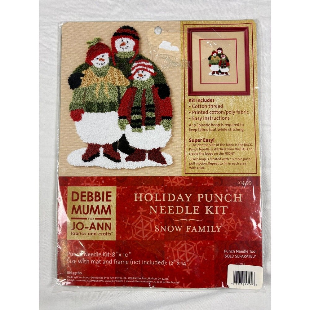 Debbie Mumm Snow Family Punch Needle Kit 73280 Christmas Snowman Sealed 2007